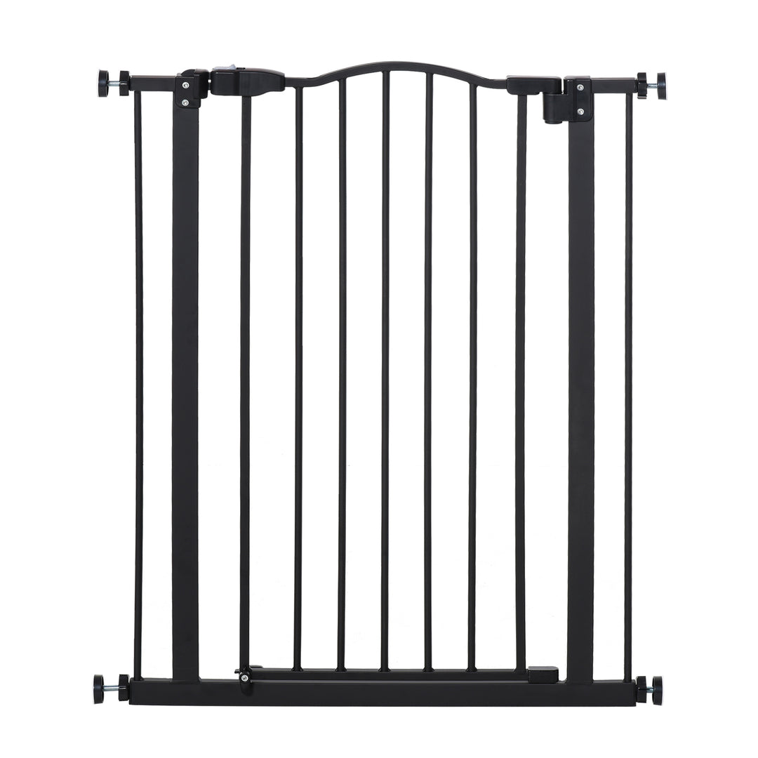 PawHut 74-84cm Adjustable Metal Pet Gate Safety Barrier w/ Auto-Close Door Double Locking Easy-Open Doors Stairs Home Frames Black