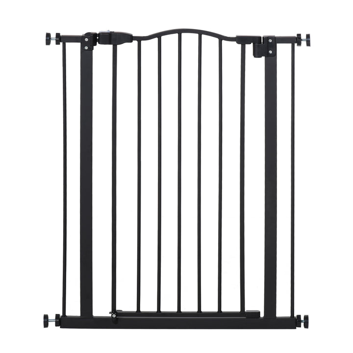 PawHut 74-84cm Adjustable Metal Pet Gate Safety Barrier w/ Auto-Close Door Double Locking Easy-Open Doors Stairs Home Frames Black