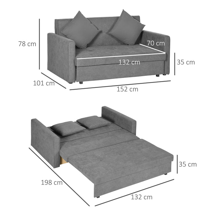 2 Seater Sofa Bed, Convertible Bed Settee, Modern Fabric Loveseat Sofa Couch w/ Cushions, Hidden Storage for Guest Room, Light Grey