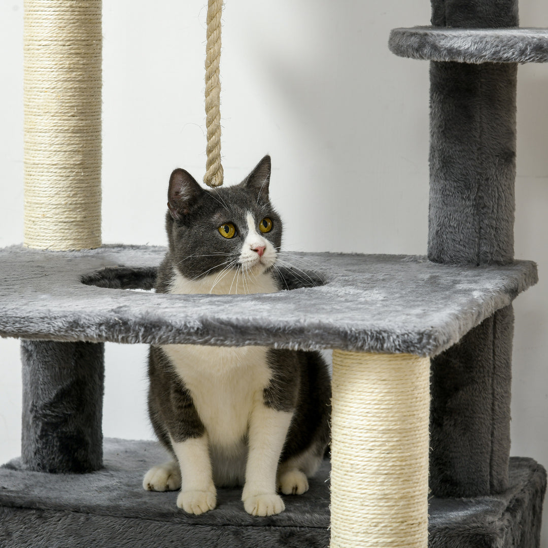 Cat Tree for Indoor Cats, Climbing Tower with Scratching Posts, Cat Bed-Grey