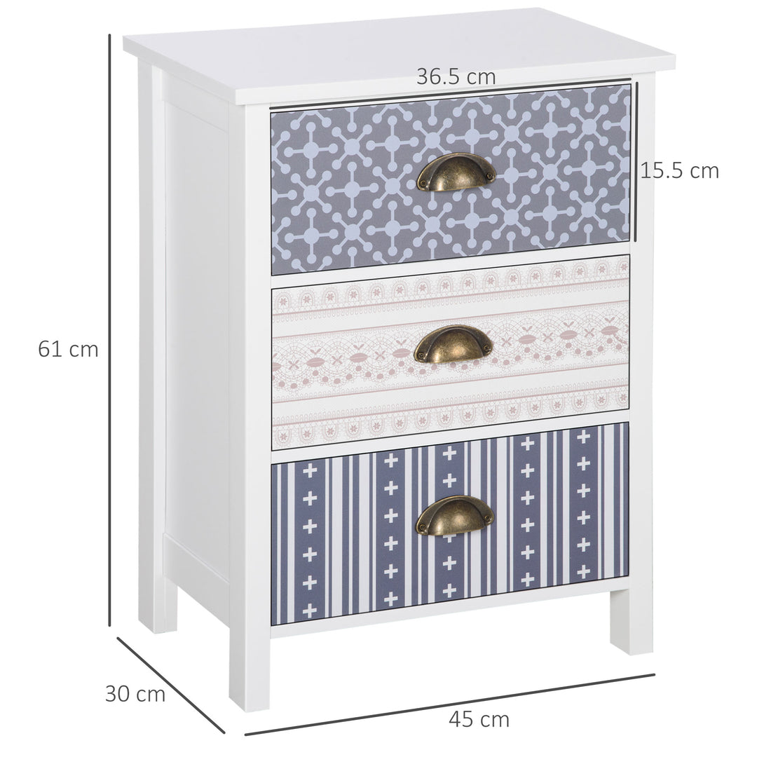 Bedside Table Set of 2 Chest of 3 Drawers Shabby Chic Nightstands with Metal Handle Sofa Side Table for Living Room, Bedroom,Purple