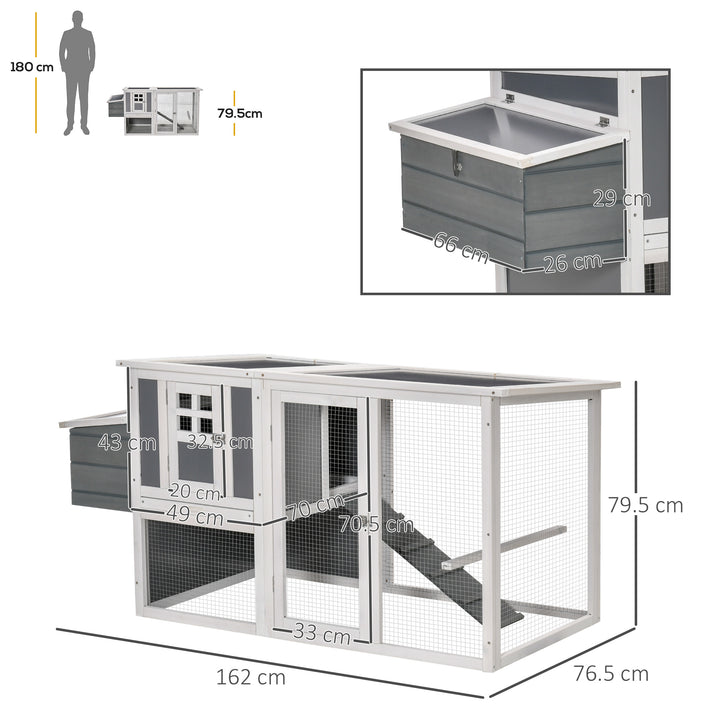 PawHut Deluxe Chicken Coop, Hen House, Wooden Poultry Cage w/ Outdoor Run, Nesting Box, Removable Tray, 162 x 76.5 x 79.5cm