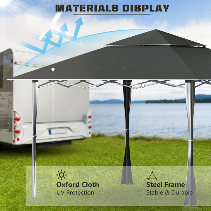 Outsunny 4 x 4m Pop-up Gazebo Double Roof Canopy Tent with Roller Bag & Adjustable Legs Outdoor Party, Steel Frame, Dark Grey