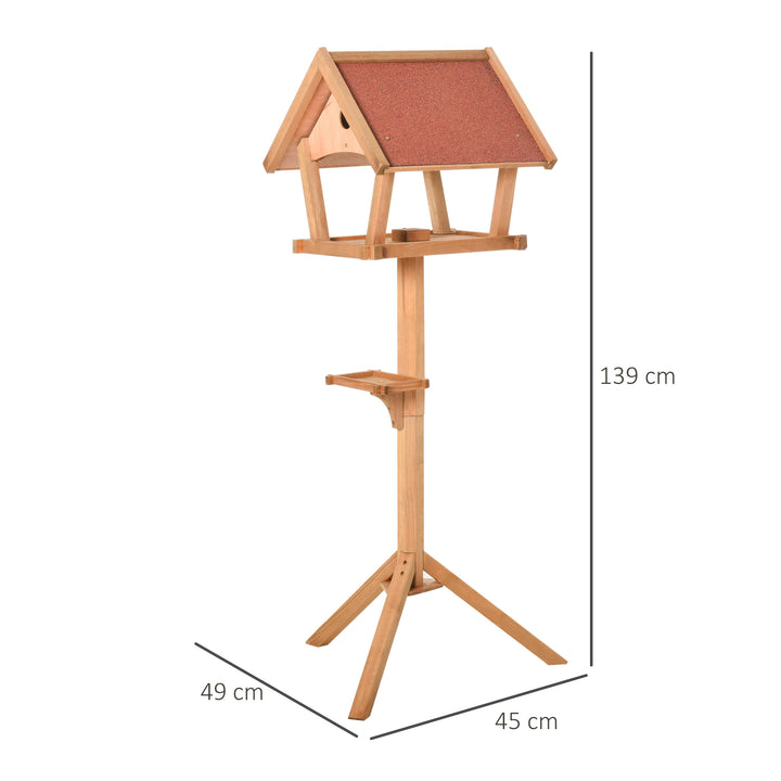 PawHut Wooden Bird Feeder Table Freestanding for Garden Backyard Outside Decorative Pre-cut Weather Resistant Roof 49 x 45 x 139 cm Natural