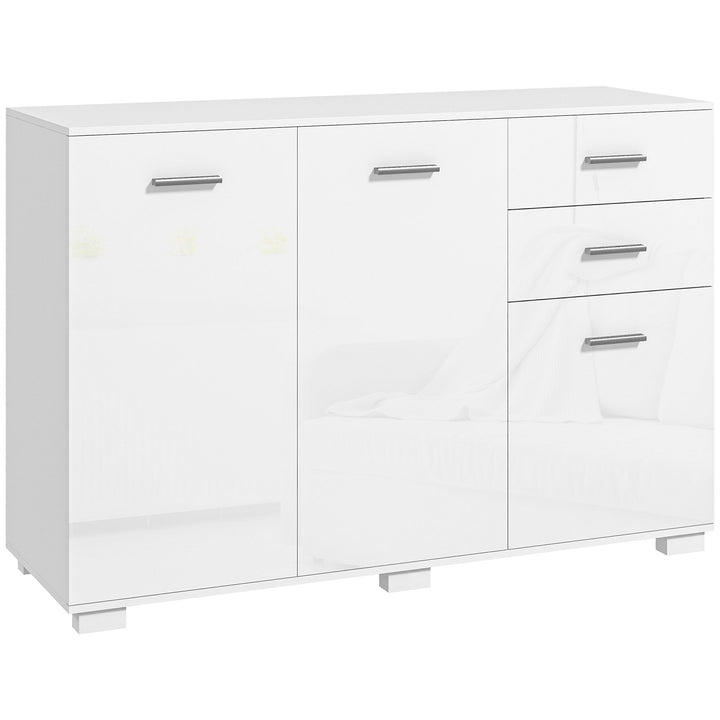 Sideboard, Modern Storage Cabinet with 2 Drawers, 3 Doors and Adjustable Shelves, Kitchen Cabinet for Living Room, Dining Room, High Gloss White