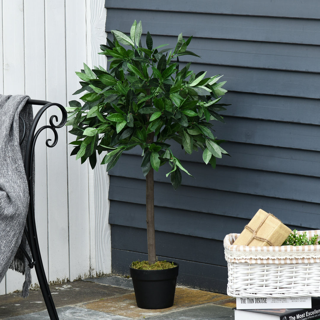 Set of 2 Artificial Topiary Bay Laurel Ball Trees Decorative Plant with Nursery Pot for Indoor Outdoor Décor, 90cm