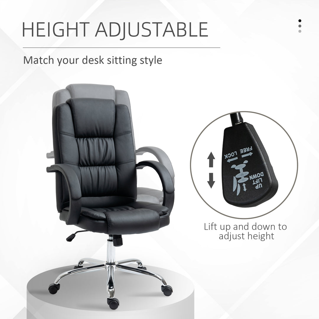 Vinsetto High Back Swivel Chair, PU Leather Executive Office Chair with Padded Armrests, Adjustable Height, Tilt Function, Black