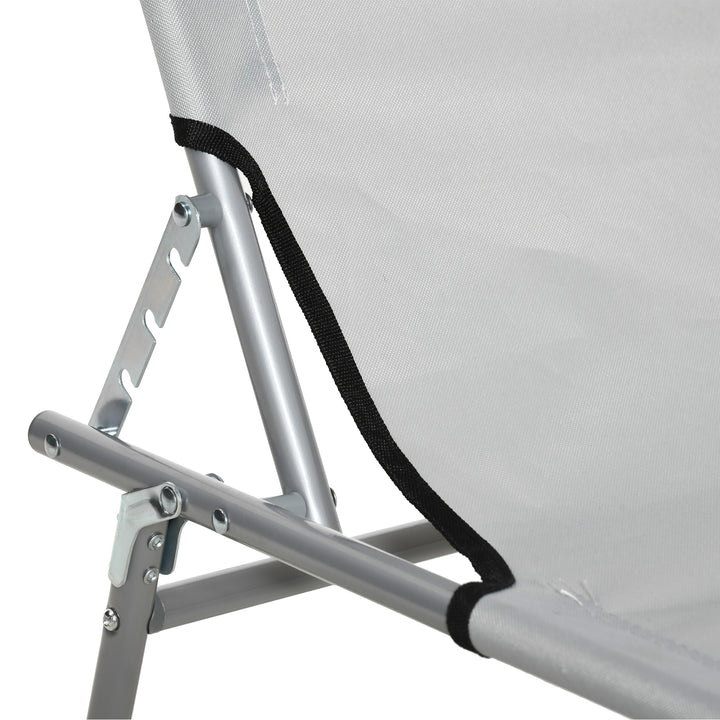 2 Pieces Outdoor Foldable Sun Lounger Set with Removeable Shade Canopy, Patio Recliner Sun Lounger with Adjustable Backrest with Mesh Fabric, Light Grey