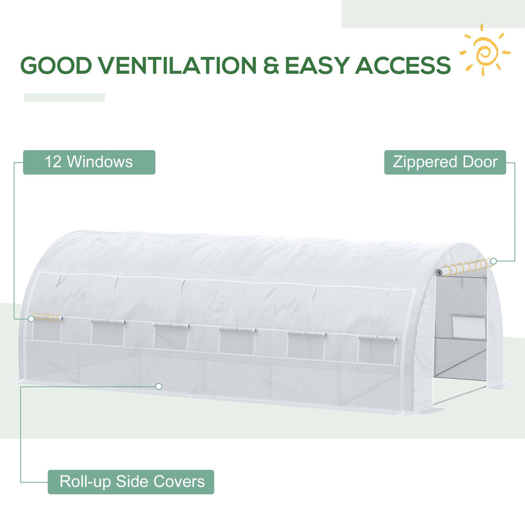 Outsunny 6 x 3 x 2 m Polytunnel Greenhouse, Walk in Pollytunnel Tent with Steel Frame, Reinforced Cover, Zippered Door and 8 Windows for Garden White