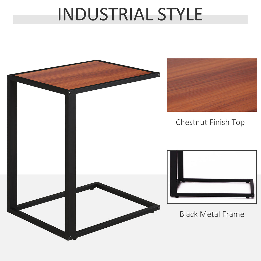 C-Shaped Side Table, Sofa End Table with Metal Frame, Accent Couch Table for Living room, Bedroom, Walnut and Black