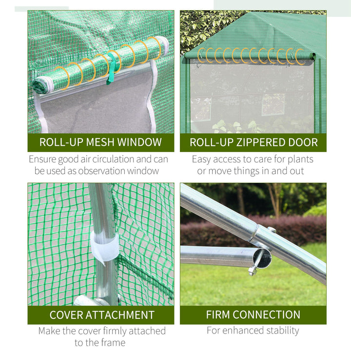 Outsunny 4.47 x 3 x 2m Walk-in Tunnel Greenhouse, Portable Polytunnel Tent, Plant Hot House with PE Cover, Zippered Roll Up Door and 6 Windows, Green
