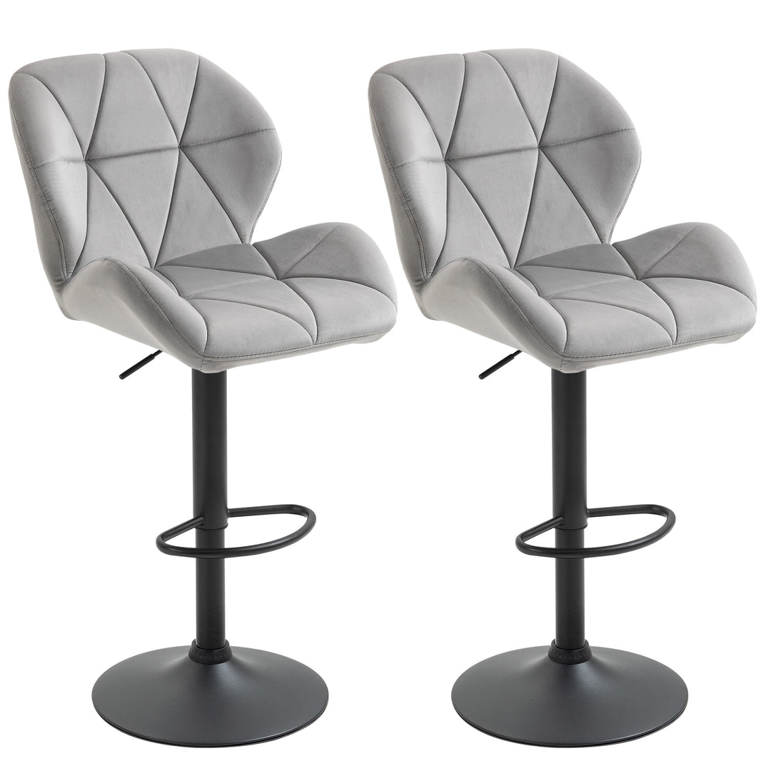 Bar Stool Set of 2 Fabric Adjustable Height Armless Upholstered Counter Chairs with Swivel Seat, Light Grey