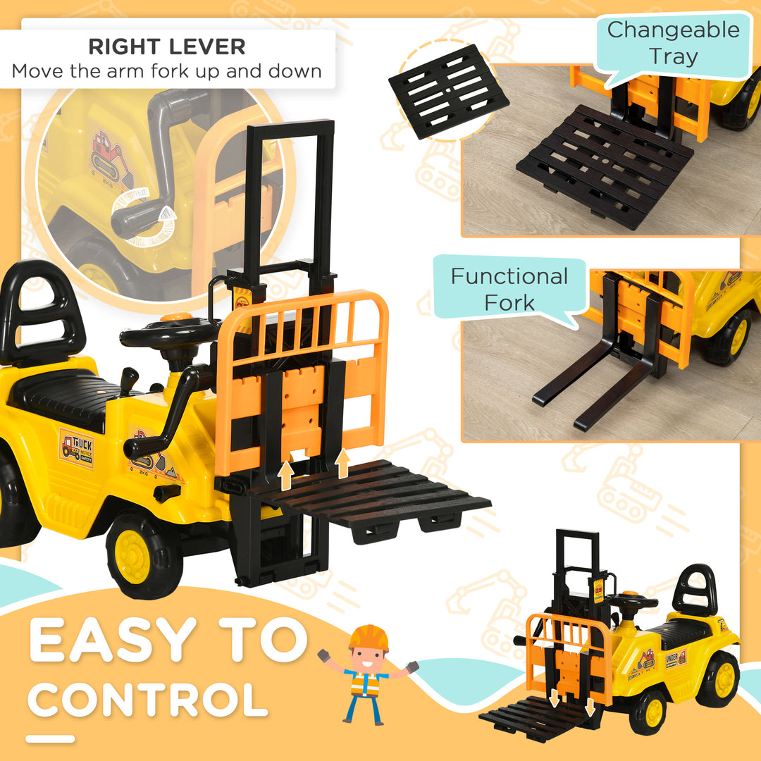 Kids Ride on Forklift Truck with Fork and Tray, Ride on Tractor with Under Seat Storage, Treaded Wheels, No Power Design, Controllable Level