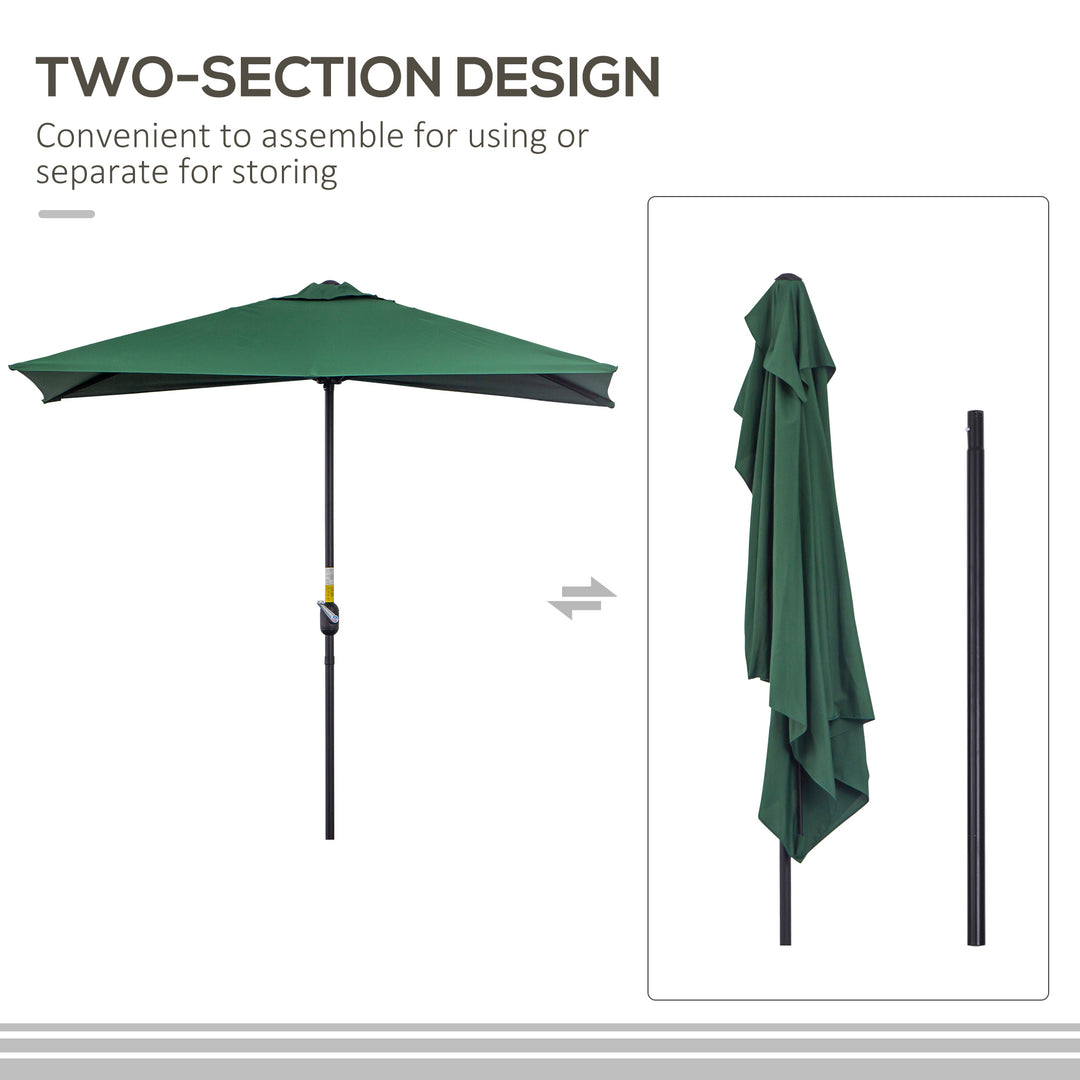 Outsunny Half Parasols Balcony Semi Round Umbrella Patio Crank Handle (2.3m, Green)- NO BASE INCLUDED