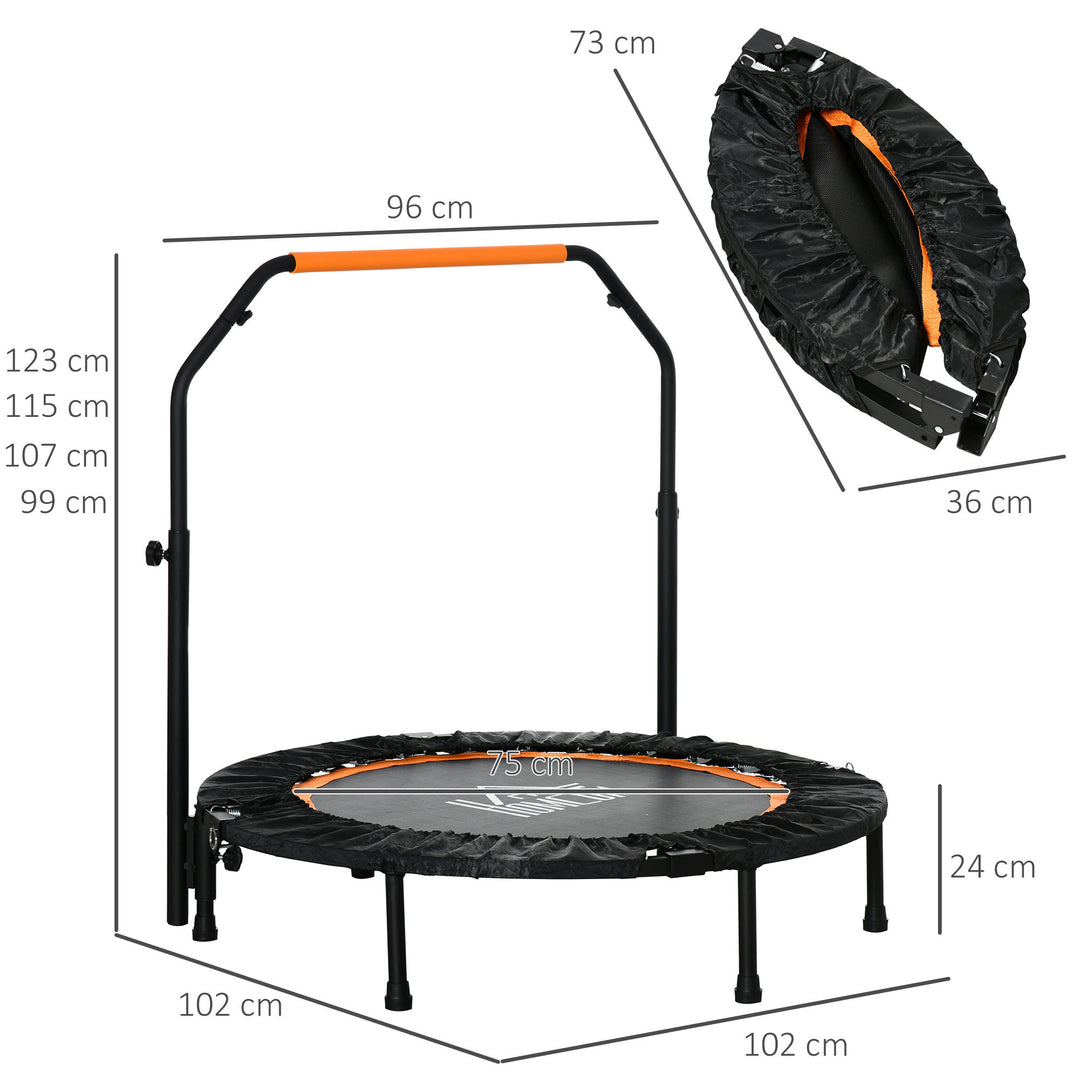 40'' Foldable Mini Trampoline, Fitness Trampoline, Rebounder for Adults with Adjustable Foam Handle for Indoor Outdoor Cardio Training