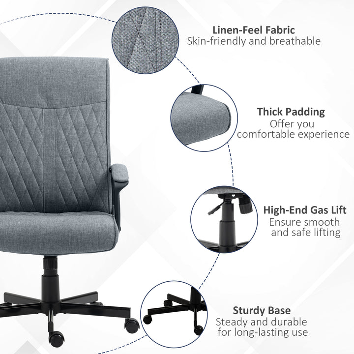 High-Back Home Office Chair, Linen Swivel Computer Chair with Adjustable Height and Tilt Function for Living Room, Bedroom, Study, Dark Grey