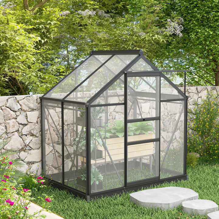 Outsunny Clear Polycarbonate Greenhouse Large Walk-In Green House Garden Plants Grow Galvanized Base Aluminium Frame with Slide Door, 6 x 4ft