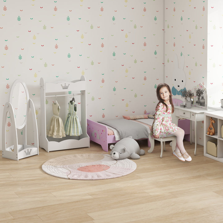 Free Standing Full Length Mirror, Child's Dressing Mirror with storage shelf 360° Rotation MDF, For 3- 8 Years Old, 40L x 30W x 104H cm