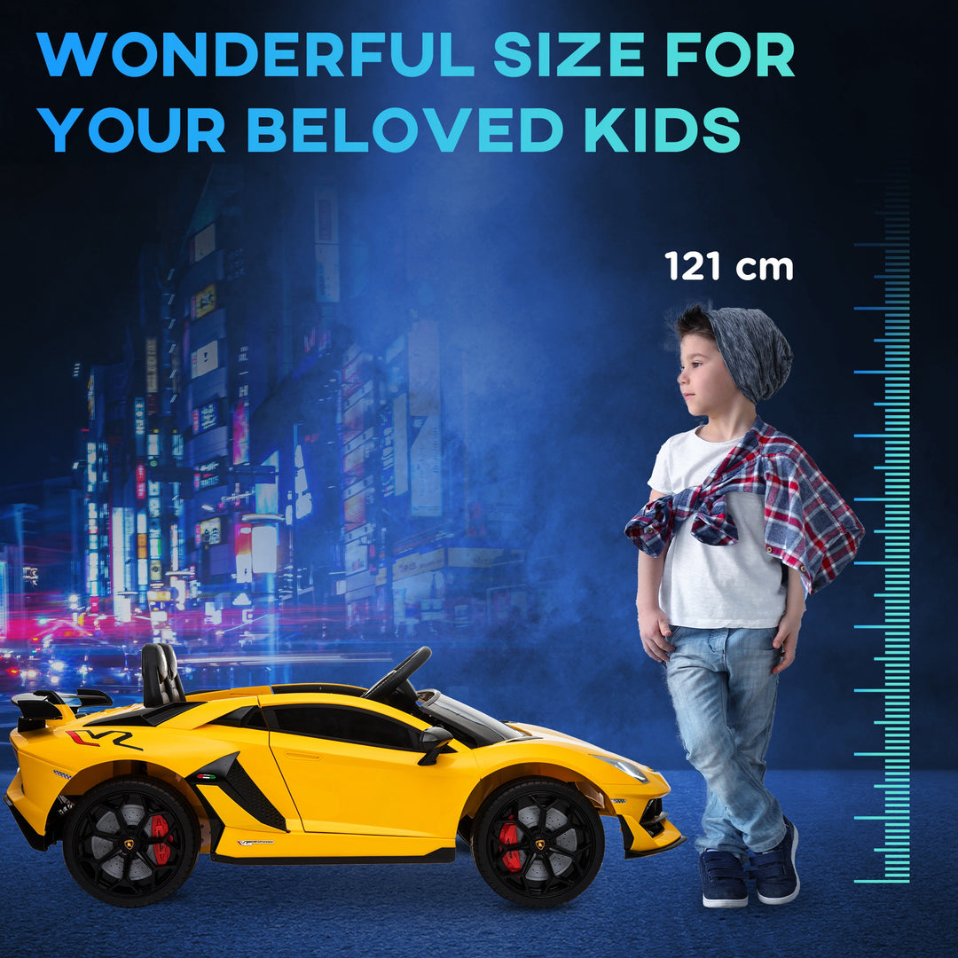 Compatible 12V Battery-powered Kids Electric Ride On Car Lamborghini Aventador Sports Racing Car Toy with Parental Remote Control Lights Yellow
