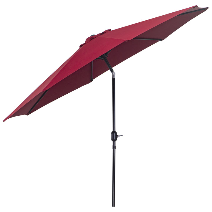 3(m) Tilting Parasol Garden Umbrellas, Outdoor Sun Shade with 8 Ribs, Tilt and Crank Handle for Balcony, Bench, Garden, Wine Red