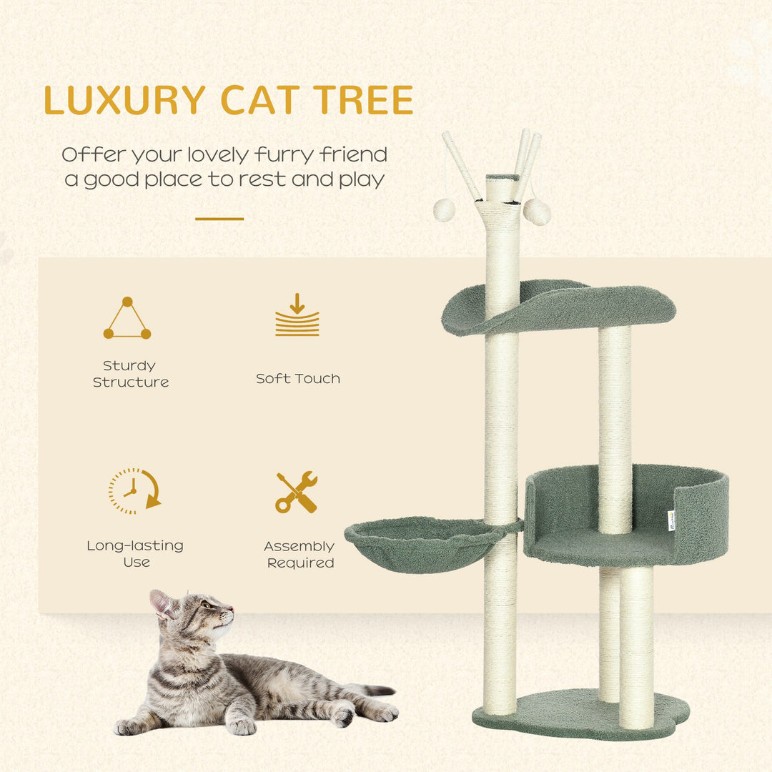 Cat Tree, Climbing Kitten Cat Tower Activity Center for Indoor Cats with Sisal Scratching Post, Hammock, Kitten Bed, Hanging Ball Toy, Green