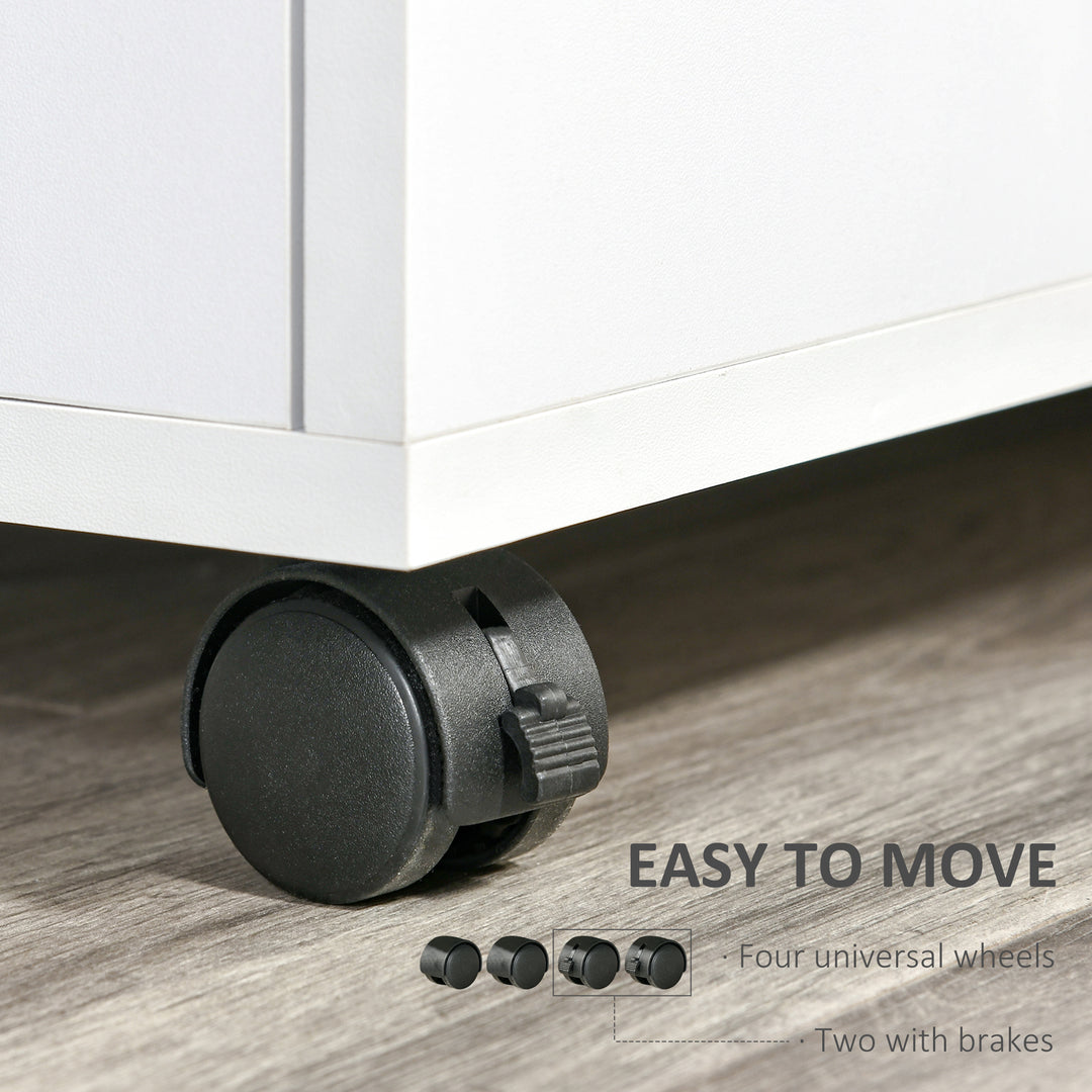 Multi-Storage Printer Stand Unit Office Desk Side Mobile Storage w/ Wheels Modern Style 60L x 50W x 65.5H cm - Oak