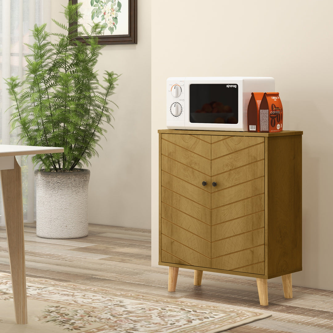Vintage Storage Cabinet with Double Chevron Doors and Pine Wood Legs, Side Cabinet, Natural Wood Effect