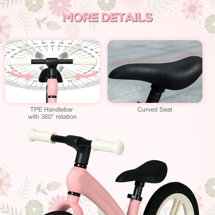 Kids Balance Bike, Lightweight with Adjustable Seat, Rubber Wheels - Pink
