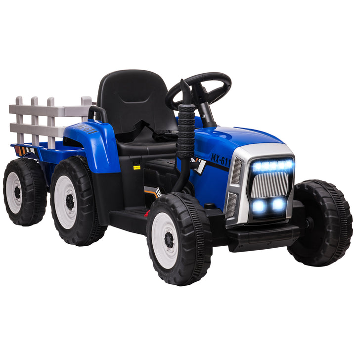 Electric Ride on Tractor with Detachable Trailer, 12V Kids Battery Powered Electric Car with Remote Control, Music Start up Sound and Horn, Lights, for Ages 3-6 Years - Blue