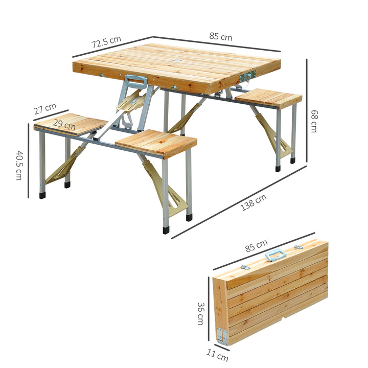 Portable Folding Camping Picnic Table Party Field Kitchen Outdoor Garden BBQ Chairs Stools Set Wooden Wood