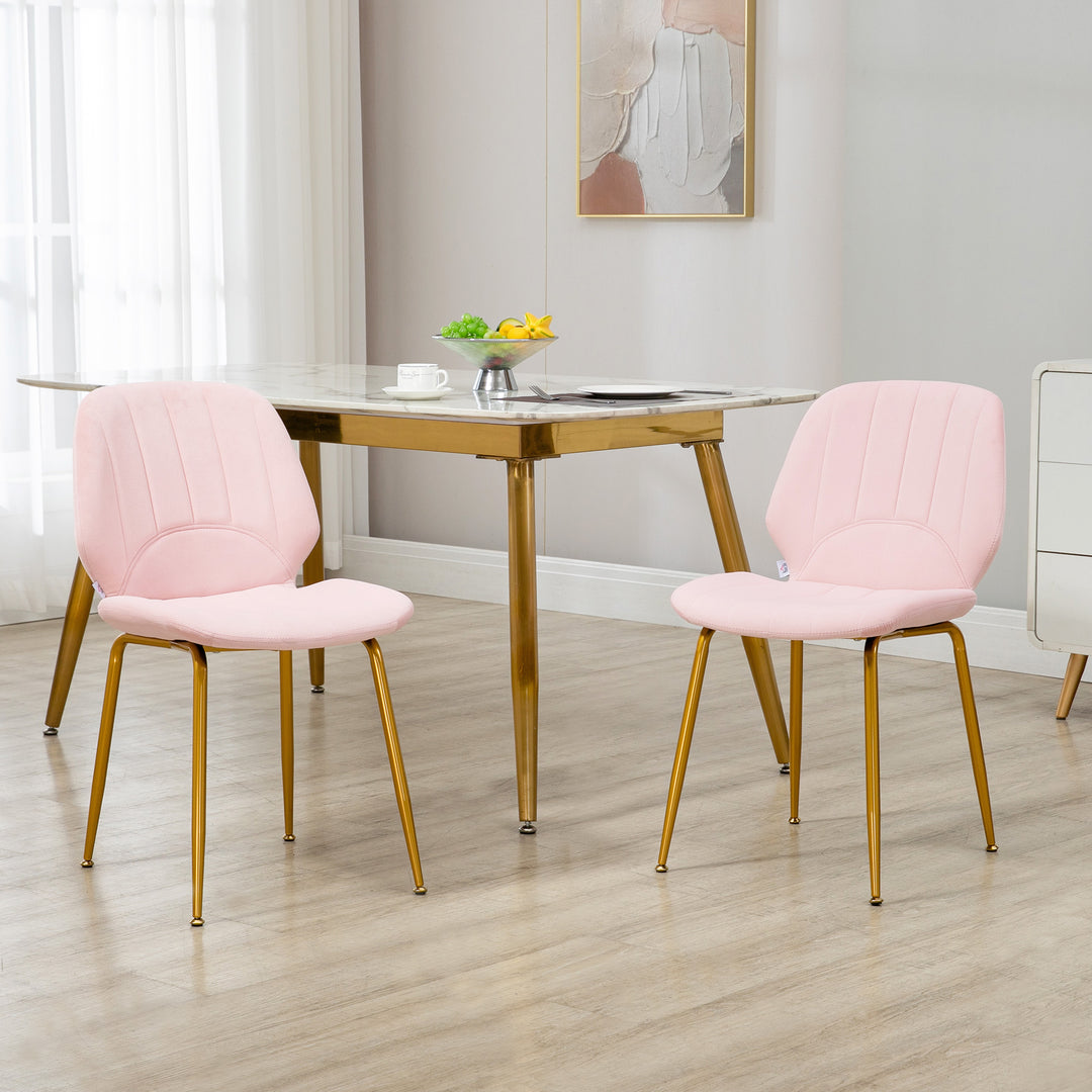 Velvet Dining Chairs Set of 2, 2 Piece Dining Room Chairs with Backrest, Padded Seat and Steel Legs, Pink