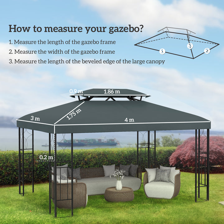 3x4m Gazebo Replacement Roof Canopy 2 Tier Top UV Cover Garden Patio Outdoor Sun Awning Shelters Deep Grey (TOP ONLY)