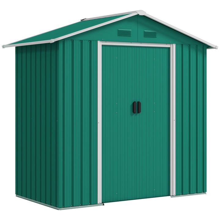 6.5ft x 3.5ft Metal Garden Storage Shed for Outdoor Tool Storage with Double Sliding Doors and 4 Vents, Green
