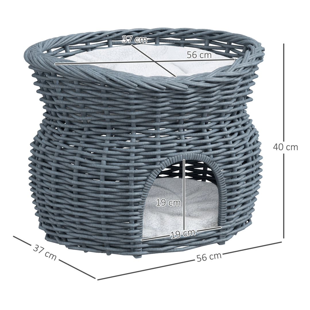2-Tier Elevated Cat Bed Basket W/Cushion-Grey