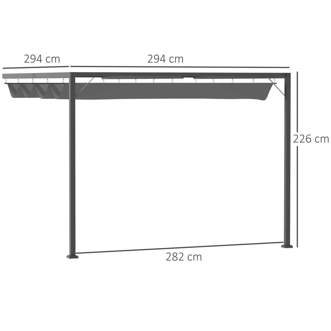 3(m) Outdoor Pergola Retractable Canopy Wall Mounted Gazebo Patio Shelter Sun Shade, Grey