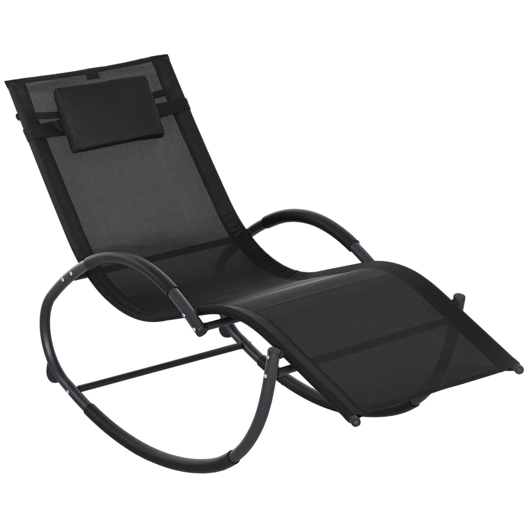 Outsunny Garden Rocking Chair Patio Texteline Rocking Lounge Chair Zero Gravity Rocker Outdoor Patio Garden Recliner Seat w/ Padded Pillow - Black