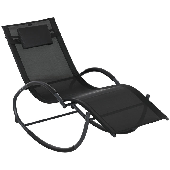 Outsunny Garden Rocking Chair Patio Texteline Rocking Lounge Chair Zero Gravity Rocker Outdoor Patio Garden Recliner Seat w/ Padded Pillow - Black