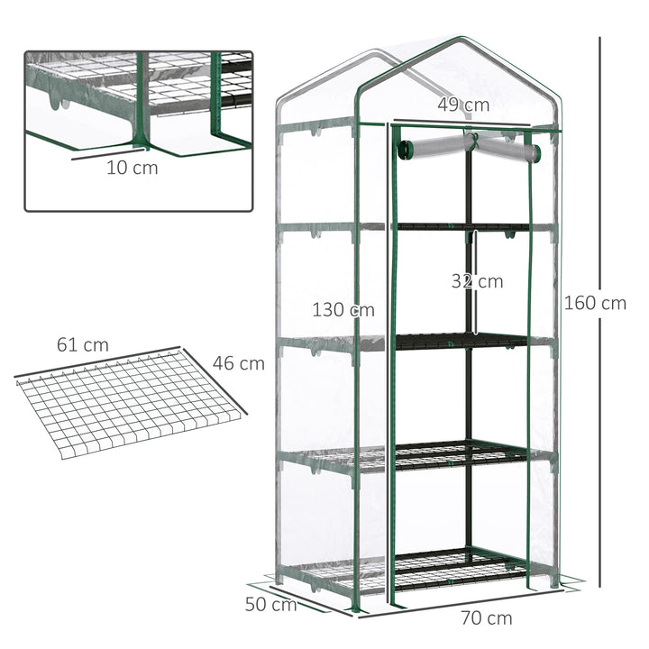 Outsunny 4 Tiers Mini Portable Greenhouse Plant Grow Shed Metal Frame Transparent Clear Cover 160H x 70L x 50Wcm