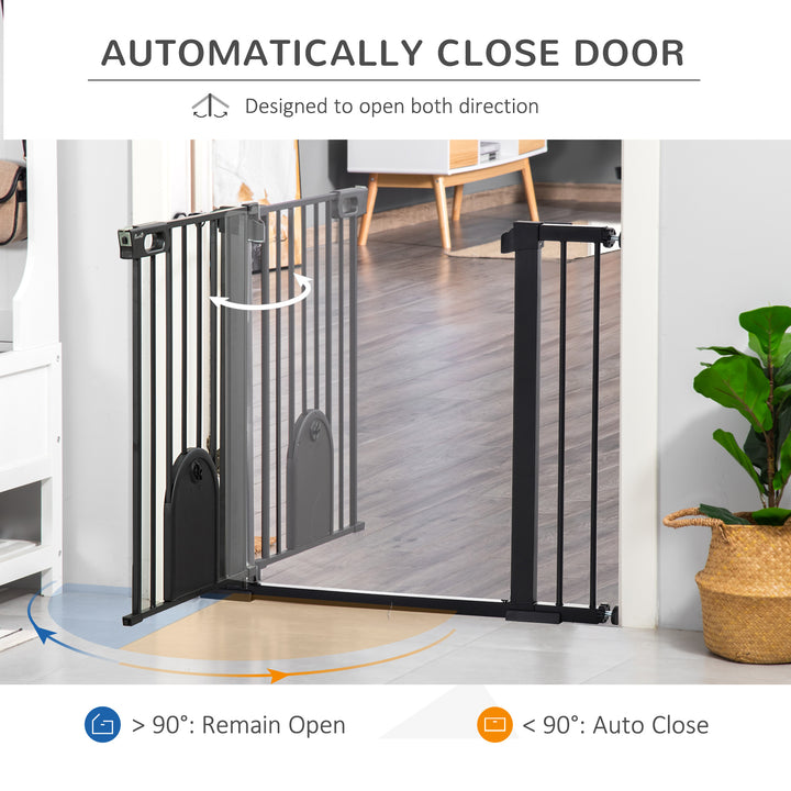 75-103 cm Extra Wide Pet Safety Gate Barrier, Stair Pressure Fit, w/ Small Door, Auto Close, Double Locking, for Doorways, Hallways, Black