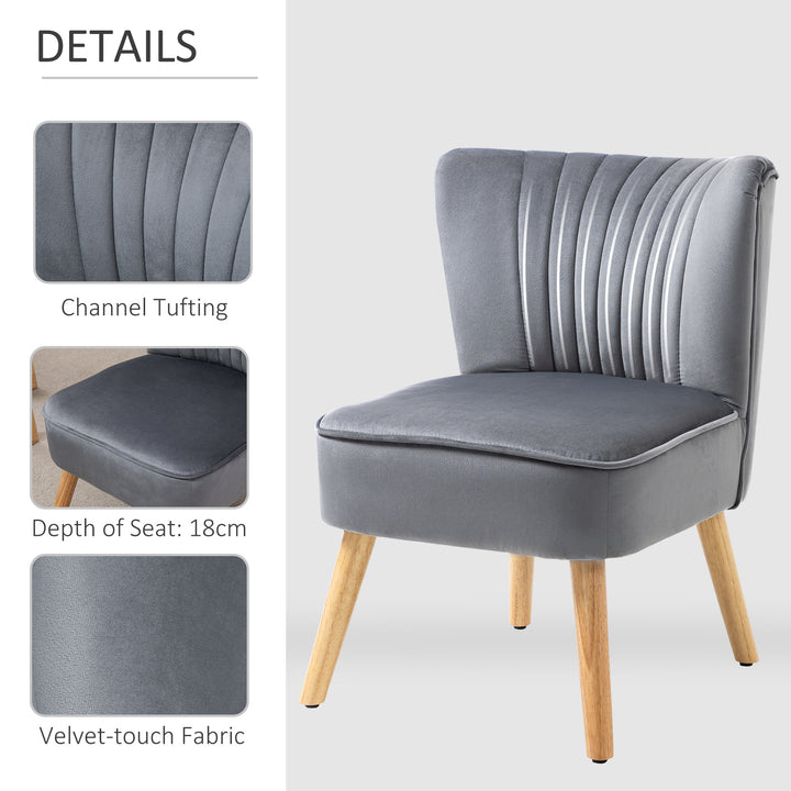 Modern Accent Chair, Fabric Living Room Chair with Rubber Wood Legs and Thick Padding, Grey