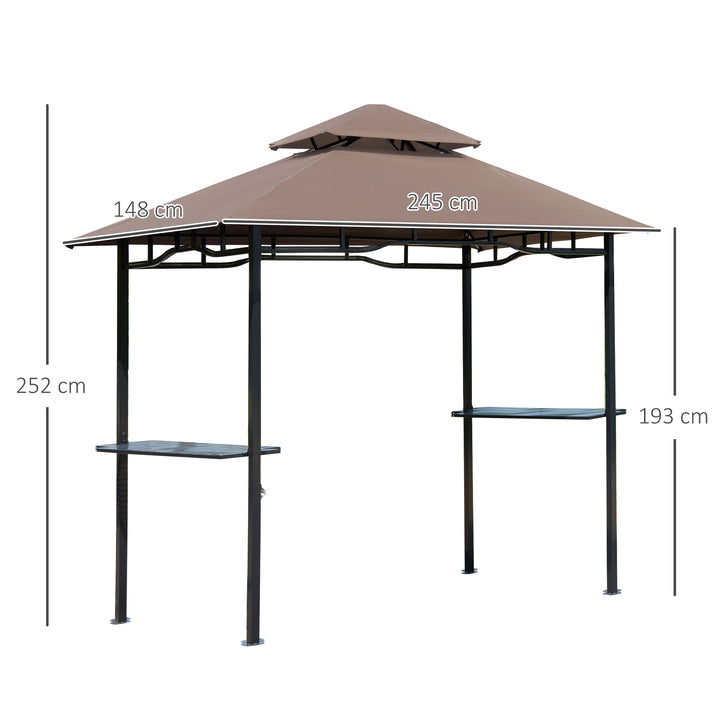Outsunny 8 ft New Double-Tier BBQ Gazebo Grill Canopy Barbecue Tent Shelter Patio Deck Cover - Coffee