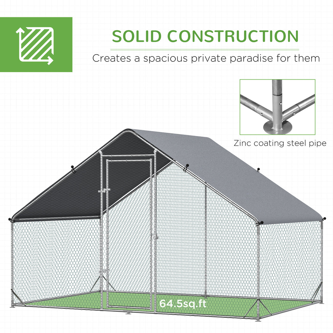 PawHut Walk In Chicken Run Galvanized Chicken Coop Hen Poultry House Cage Rabbit Hutch Pet Playpen Backyard With Water-Resist Cover, 3 x 2 x 2m