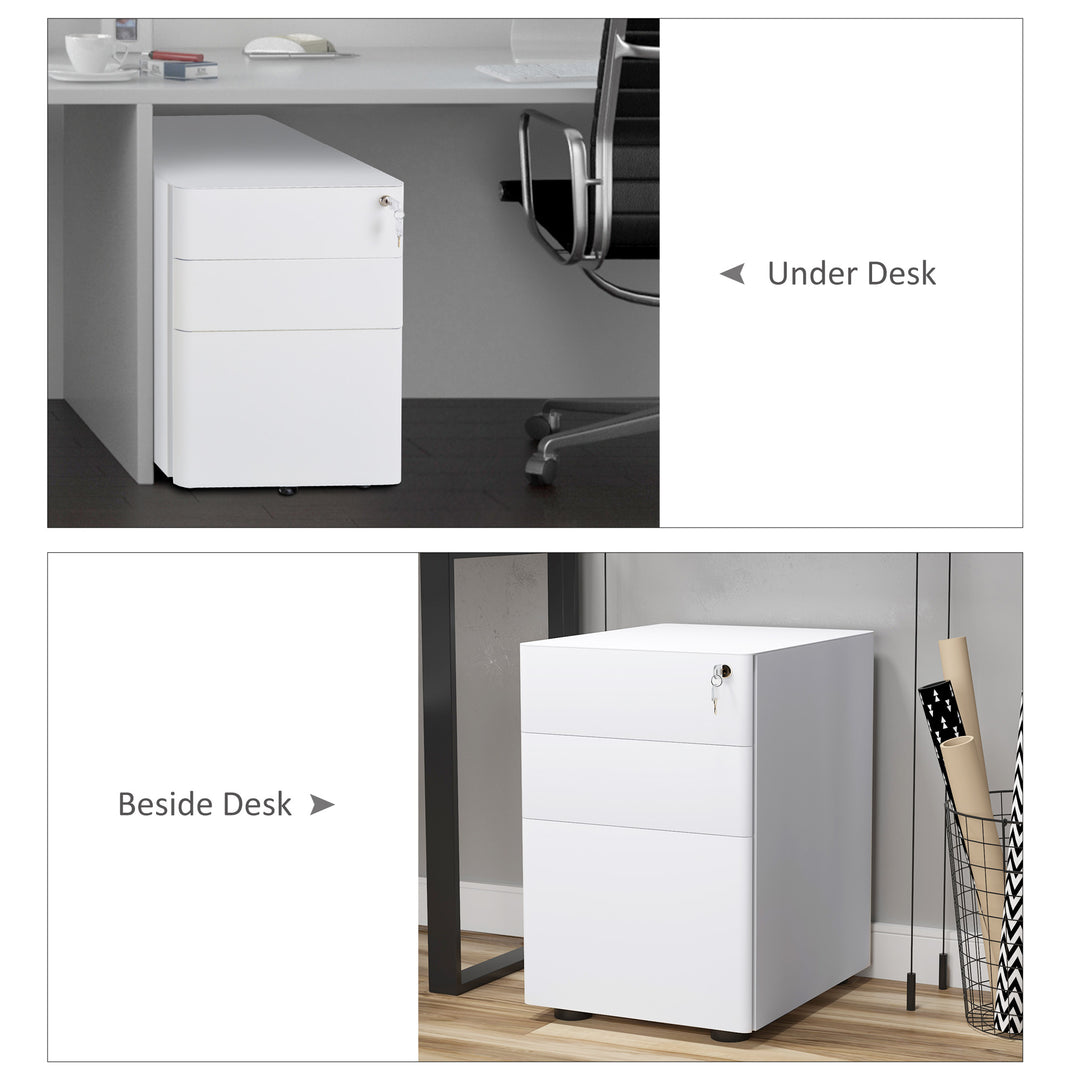 Fully Assembled 3 Drawer Steel Metal Filing Cabinet Lockable Rolling Vertical File Cabinet White