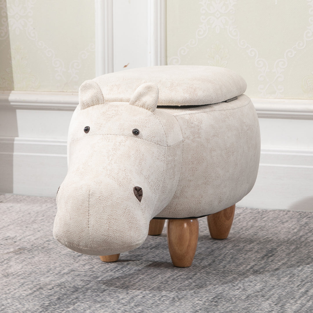 Hippo Storage Stool with Padding Lid Ottoman Animal Furniture Cream