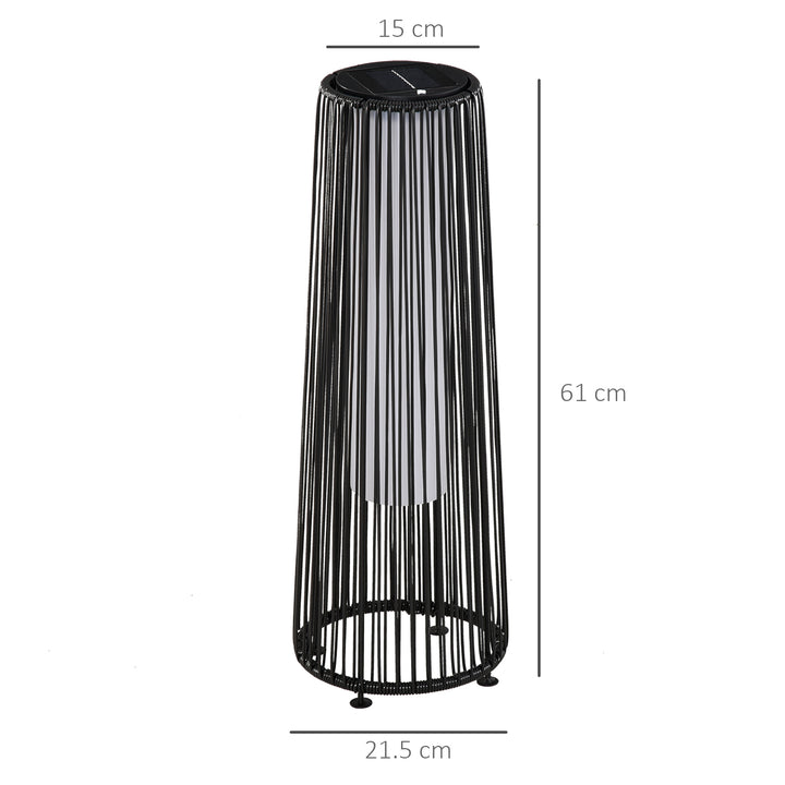 Patio Garden Solar Powered Lights Woven Resin Wicker Lantern Auto On/Off for Porch, Yard, Lawn, Courtyard, Black