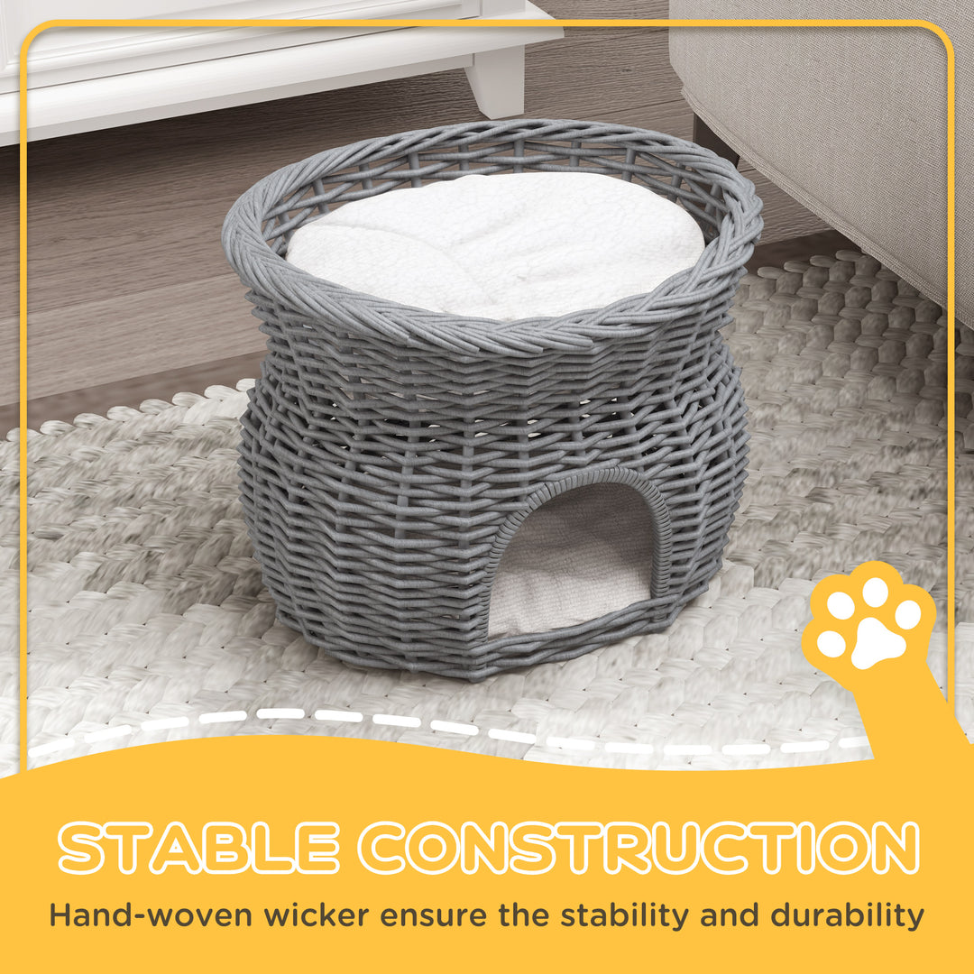 2-Tier Elevated Cat Bed Basket W/Cushion-Grey