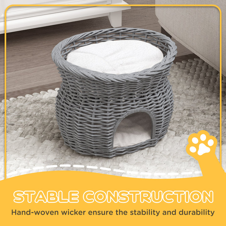 2-Tier Elevated Cat Bed Basket W/Cushion-Grey