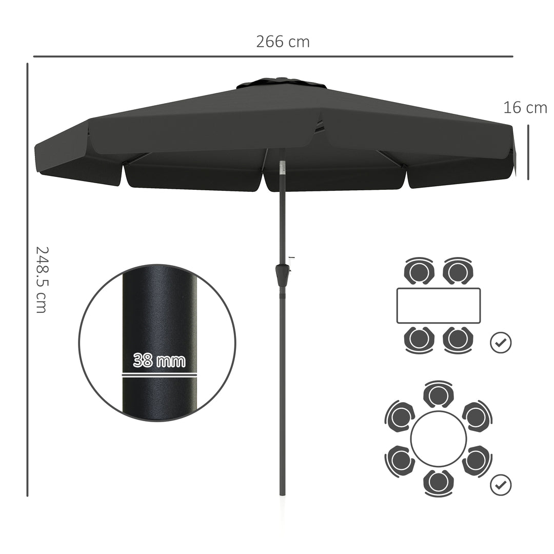 2.7m Patio Parasol Garden Umbrellas Outdoor Sun Shade Table Umbrella with Tilt, Crank, 8 Ribs, Ruffles, Black