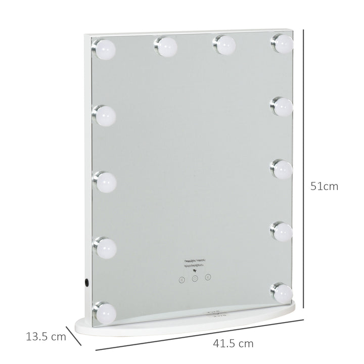 Hollywood Mirror with Lights for Makeup Dressing Table, Lighted Vanity Mirror with 12 Dimmable LED Bulbs and USB Plug in Power Supply, White