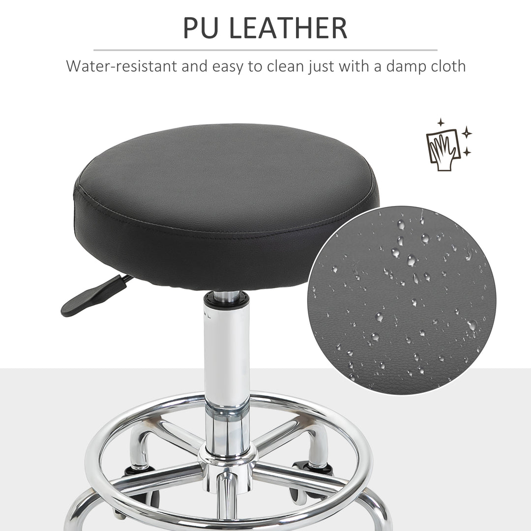 PU Leather Height Adjustable Swivel Salon Stool Black